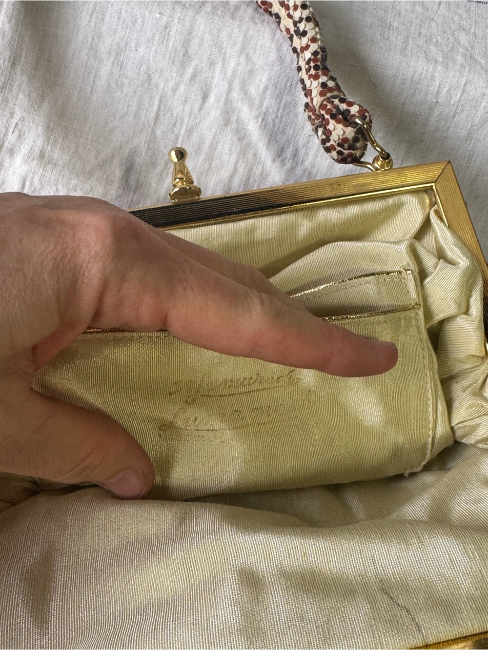 Vintage Lumured Cream and Brown Corde Beaded Top-Handle Bag - Picture 3 of 7